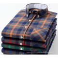 Mens custom washed plaid flannel shirt soft cotton curved casual shirt